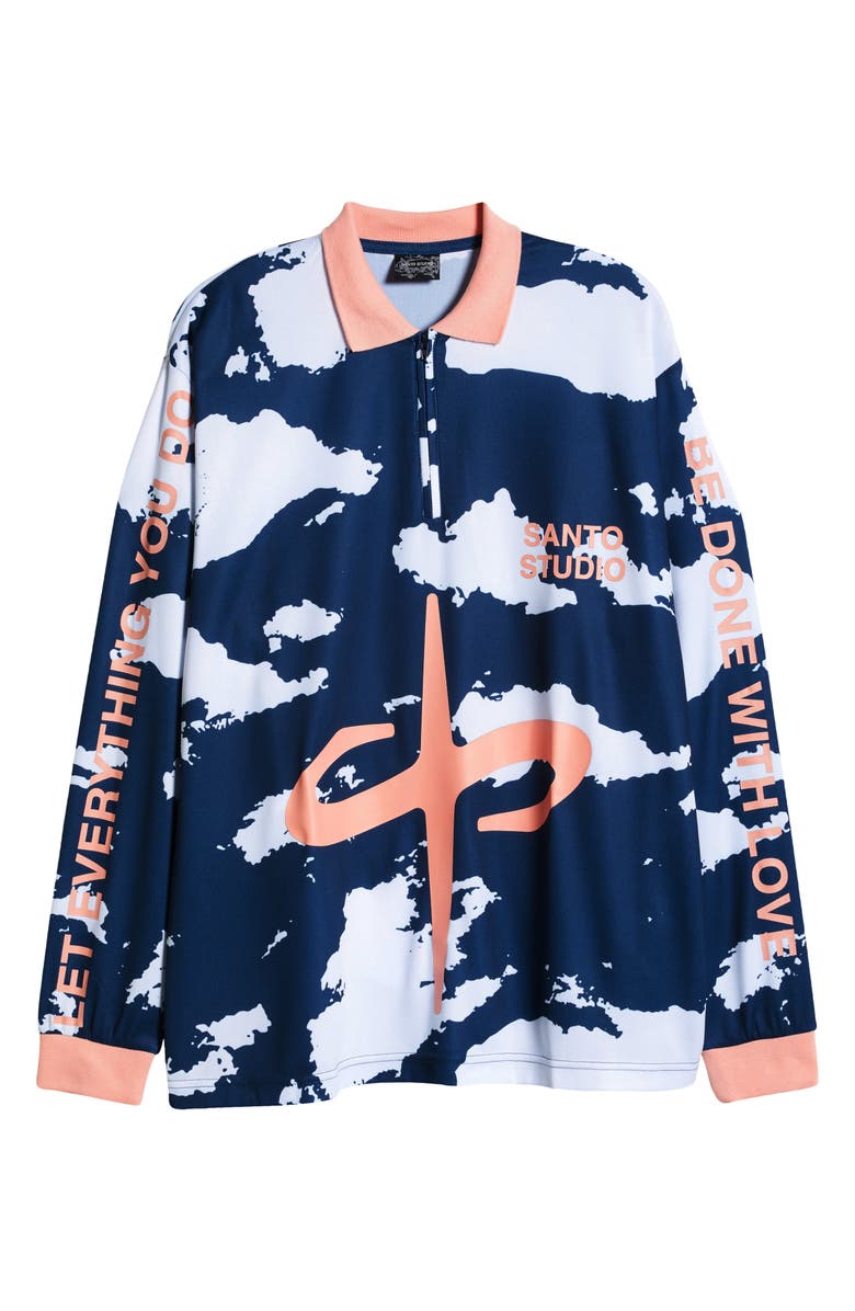 SANTO STUDIO Heaven Half Zip Long Sleeve Polo, Alternate, color, Navy