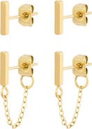 Adornia Set of 2 18K Gold Plated Bar Stud & Front/Back Earrings