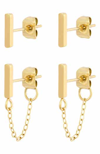 Adornia Set of 2 18K Gold Plated Bar Stud & Front/Back Earrings
