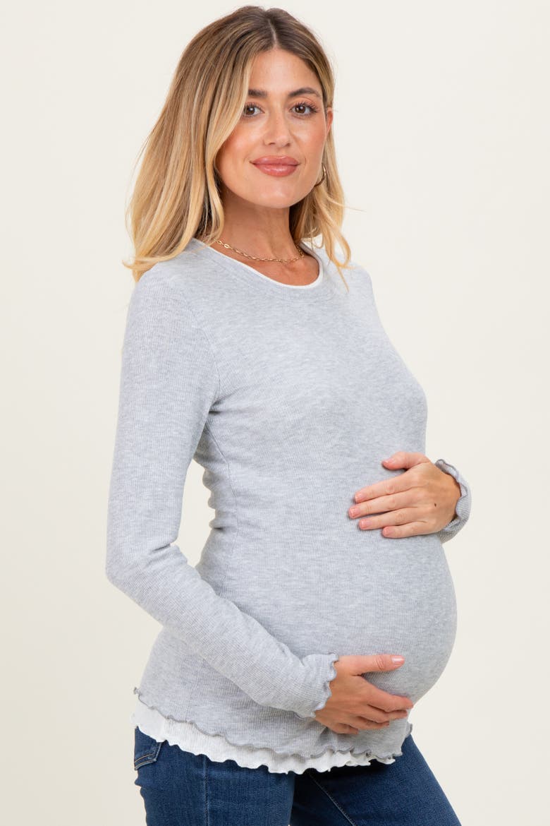 Ribbed Long Sleeve Twofer Top, Alternate, color, Heather Grey