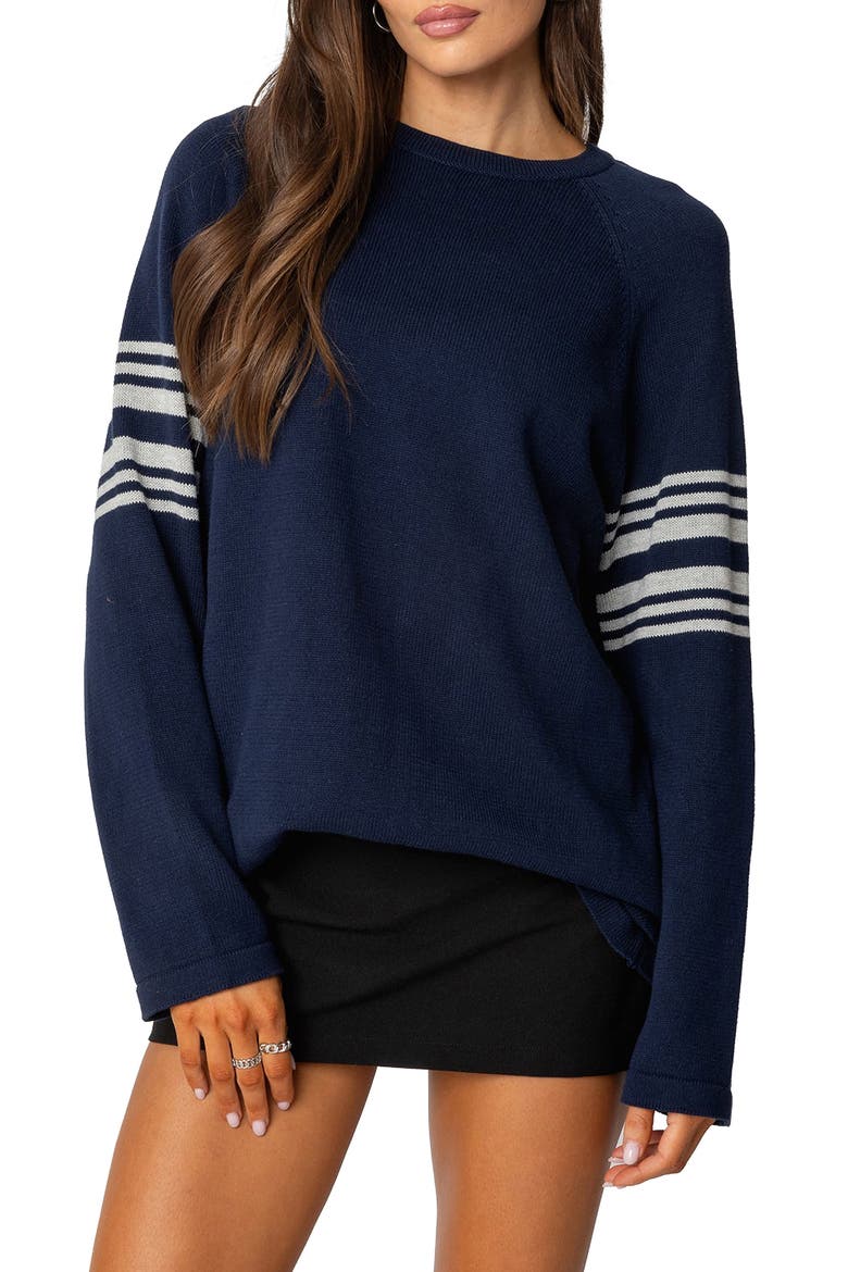 Contrast Stripe Oversize Sweater, Main, color, NAVY