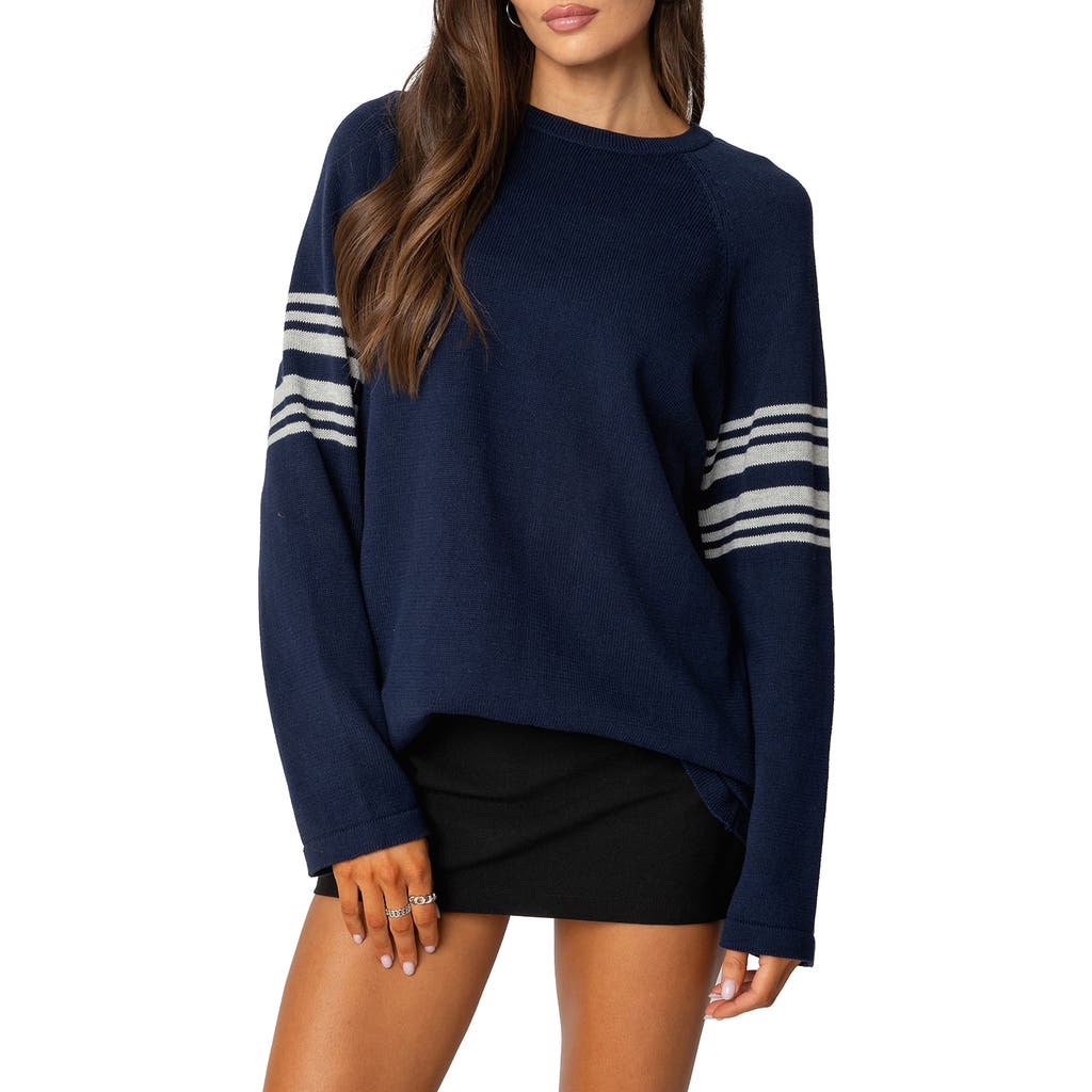 Edikted Contrast Stripe Oversize Sweater In Blue