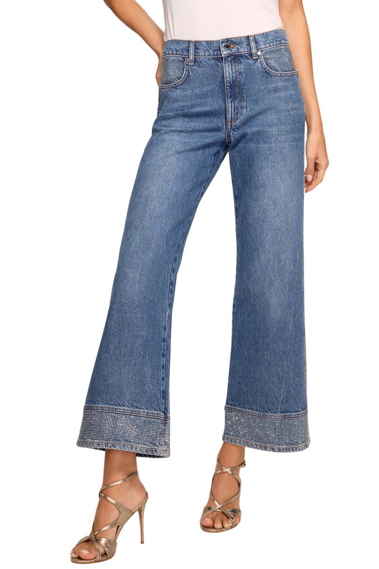 Lea Rhinestone High Waist Crop Flare Jeans, Main, color, RHINESTONE MID CERULEAN