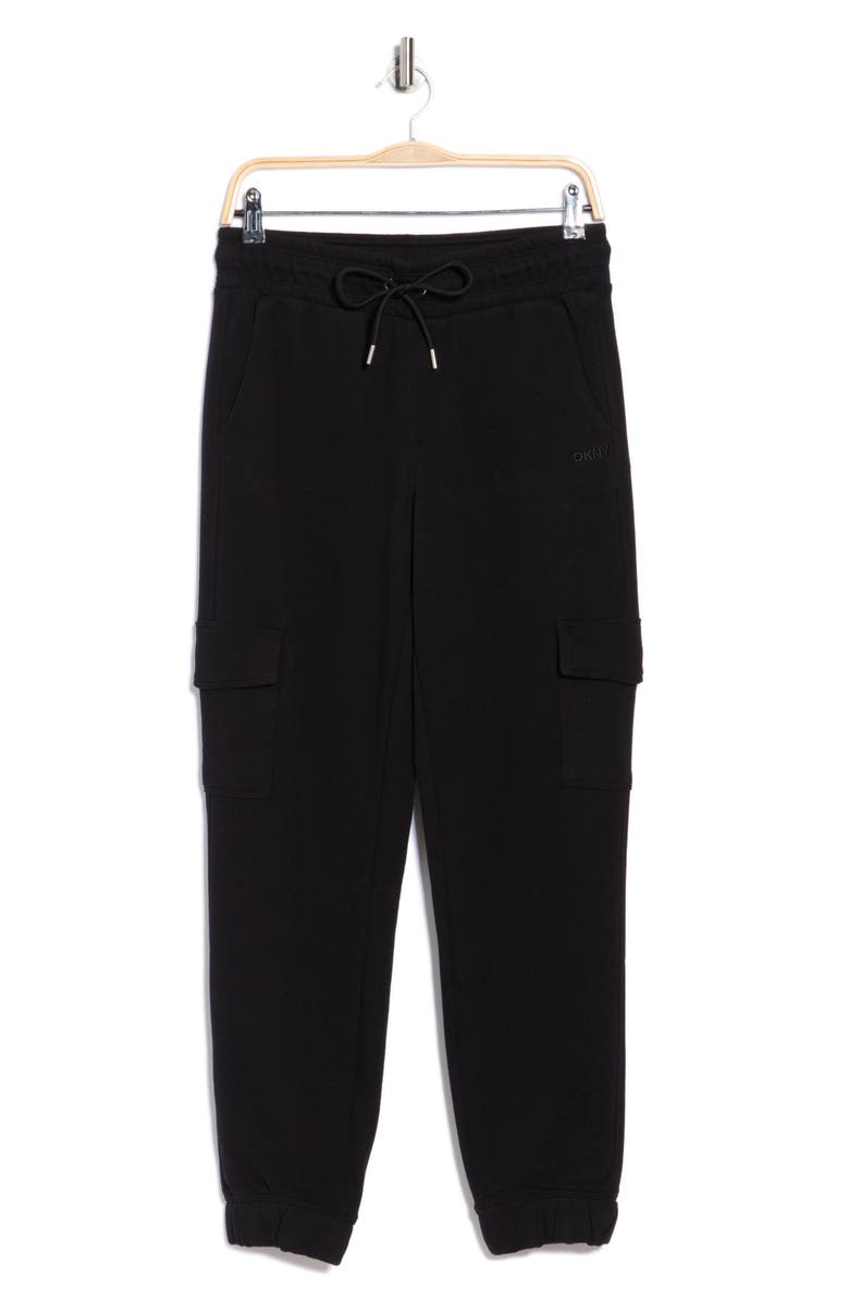 DKNY Embroidered Logo Slim Fit Cargo Joggers, Alternate, color, Black