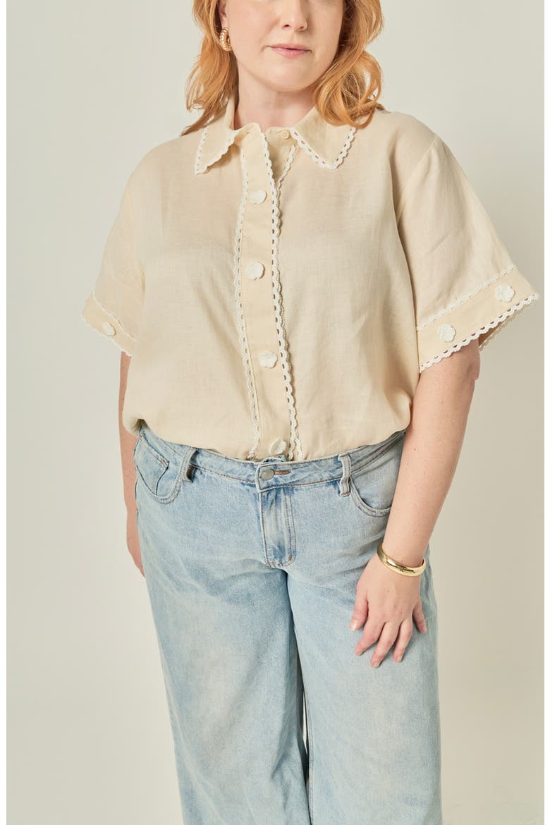 Floral Detailed Linen Shirt, Alternate, color, LIGHT BEIGE