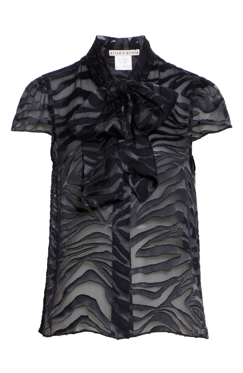 Alice + Olivia Jeannie Bow Collar Tiger Stripe Burnout Blouse 