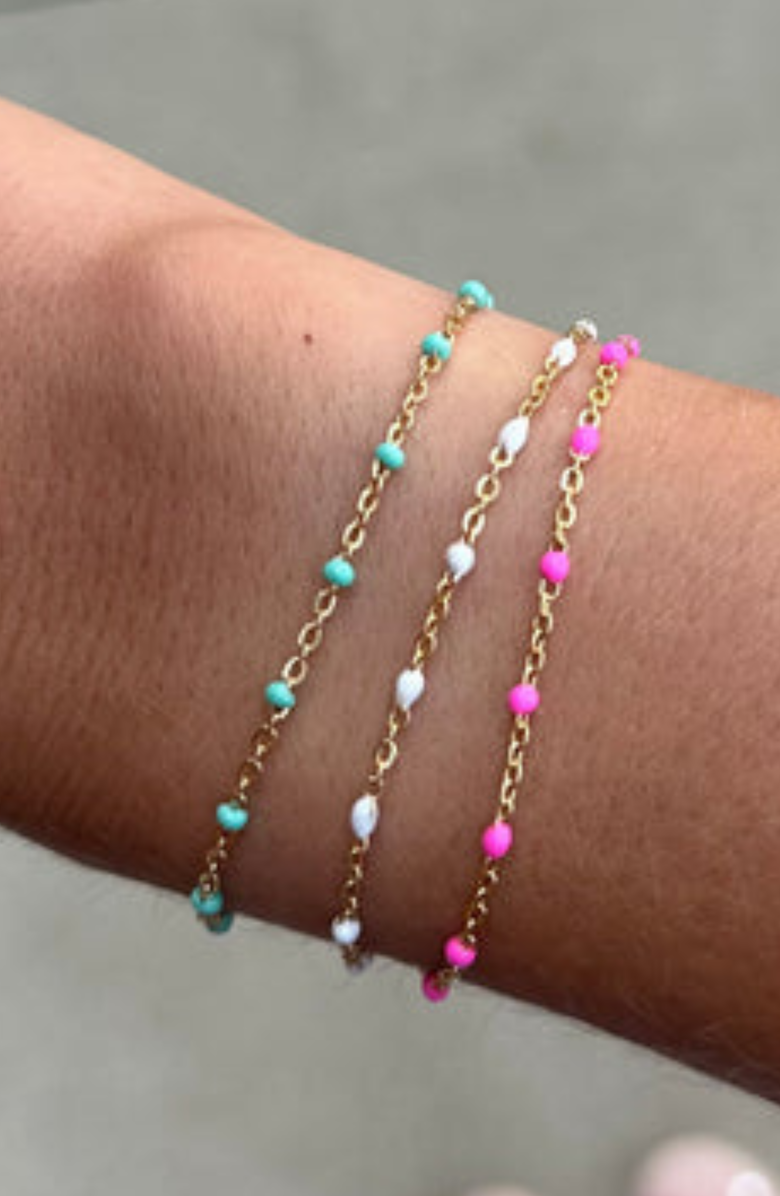 CUFFED Colorful Daisy 14k Gold Filled Chain Bracelet Three Stack, Alternate, color, Gold