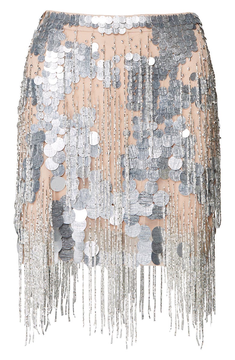 NASTY GAL Paillette Beaded Fringe Miniskirt, Alternate, color, 
