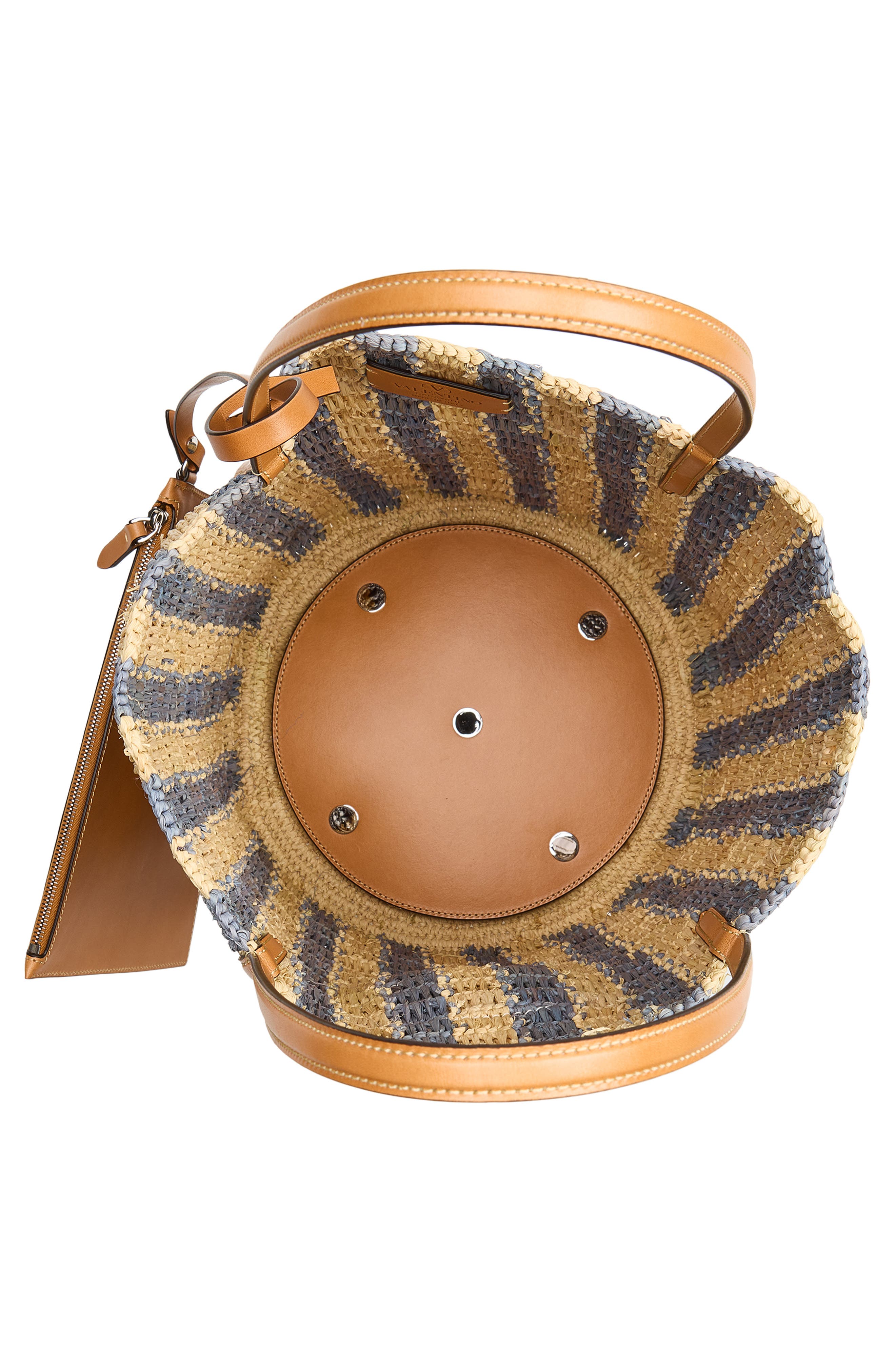 Valentino Garavani VLOGO Signature Crochet Raffia Tote, Alternate, color, Natural/ Blue