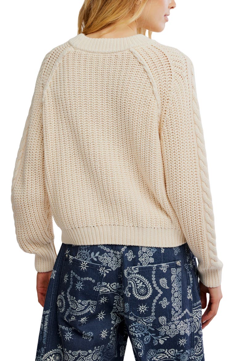 Frankie Cable Cotton Sweater, Alternate, color, BUTTERCREAM