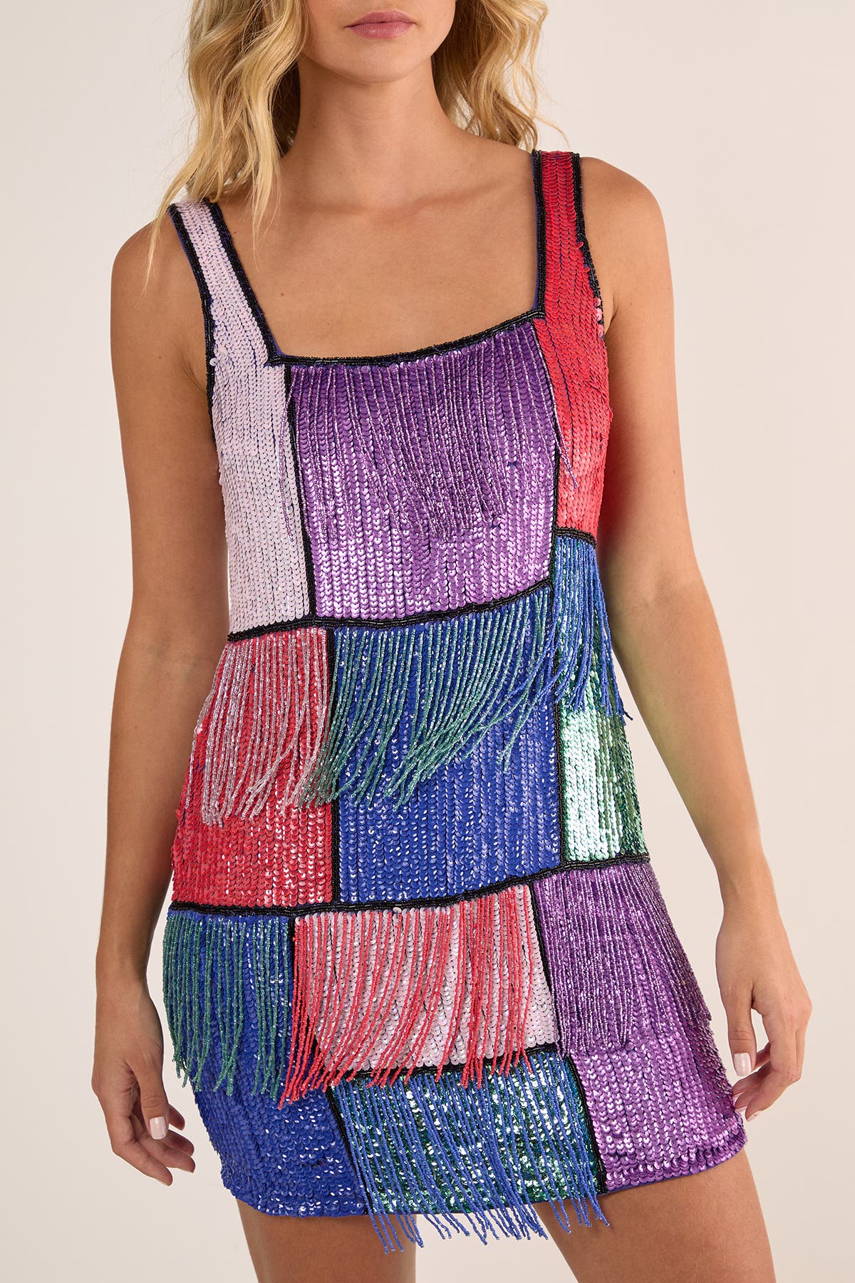 Check Tassel Sequin Mini Dress - image 2