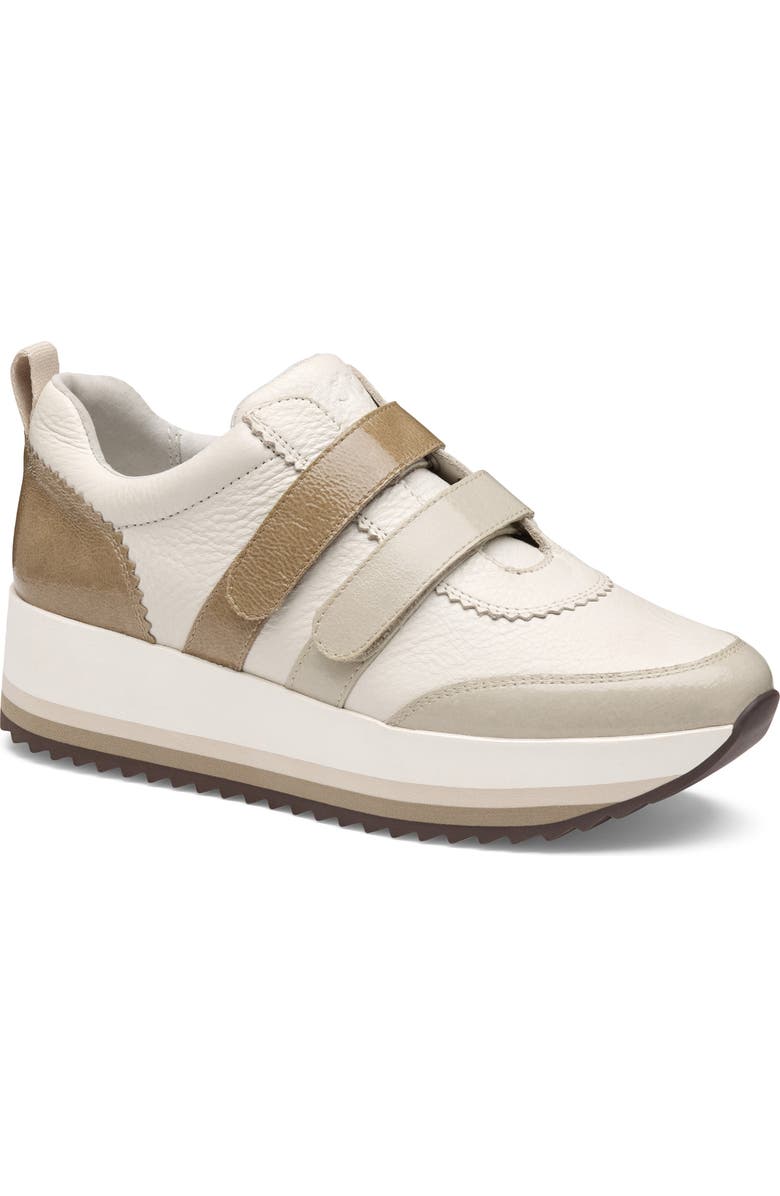 JOHNSTON & MURPHY COLLECTION Gracie Double Strap Sneaker, Main, color, White Ivory Taupe Patent Leath