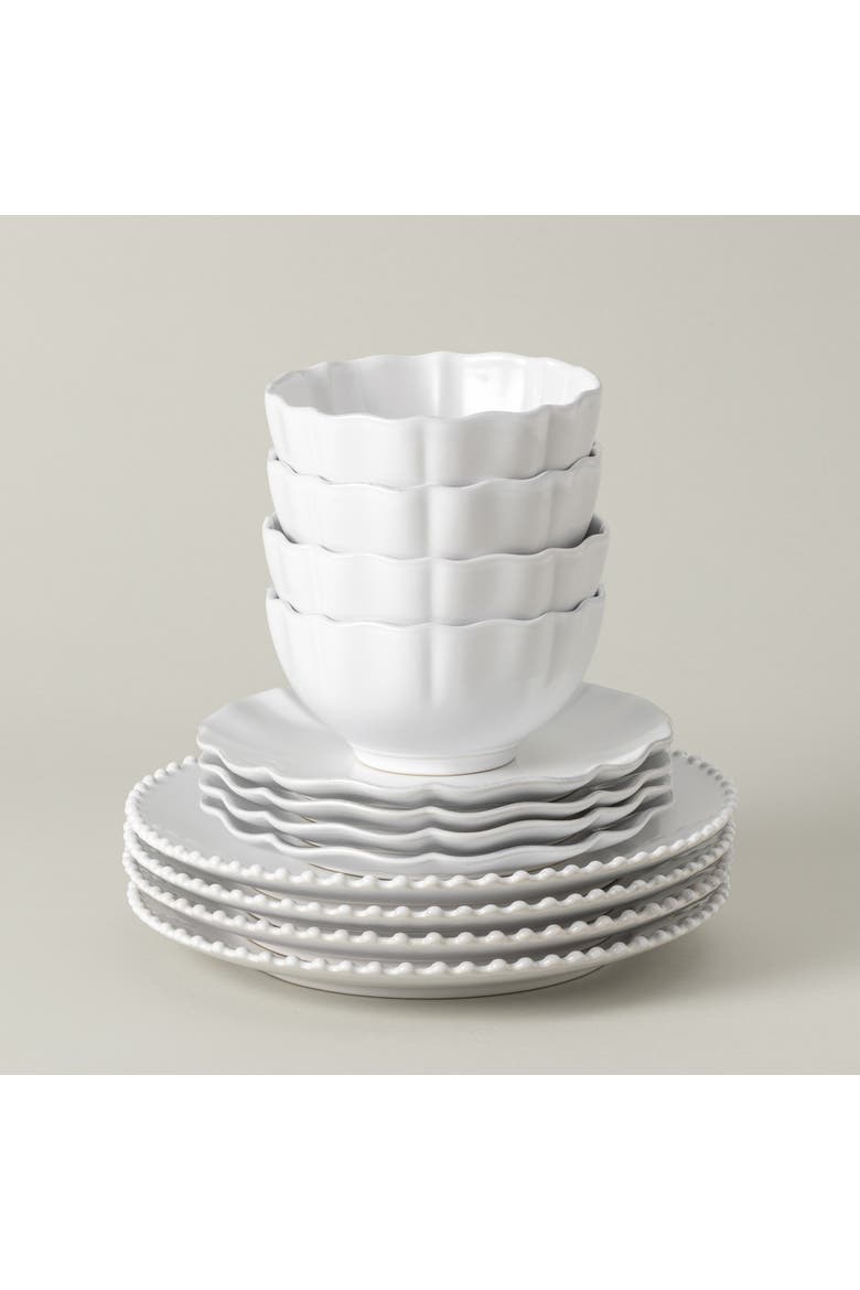 Pearl & Rosa 12-pc place setting w/ cereal bowl, Main, color, White