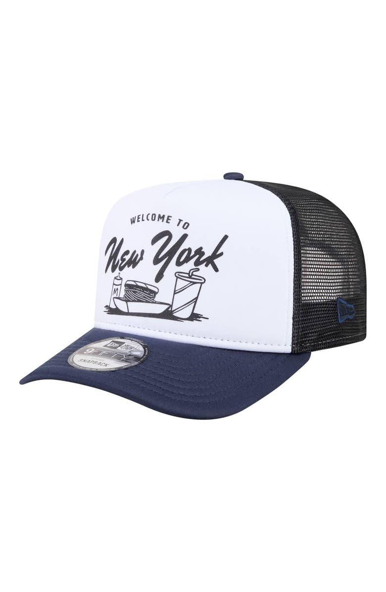 New Era Men's New Era White/Navy New York Yankees Foodie A-Frame 9FIFTY Trucker Snapback Hat, Alternate, color, White