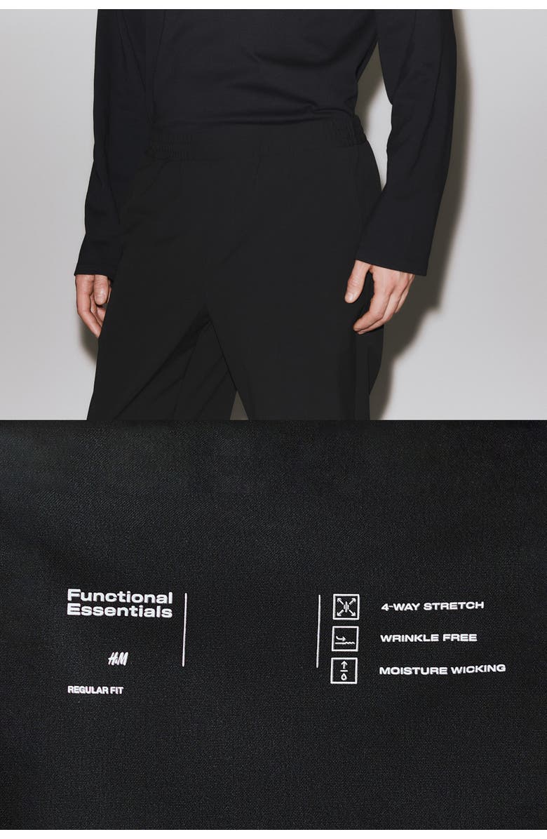 H&M Four-way stretch regular-fit pull-on pants, Alternate, color, Black