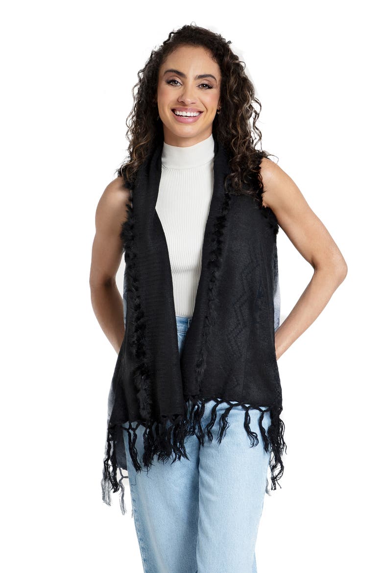 Faux Fur Fringe Vest, Main, color, BLACK