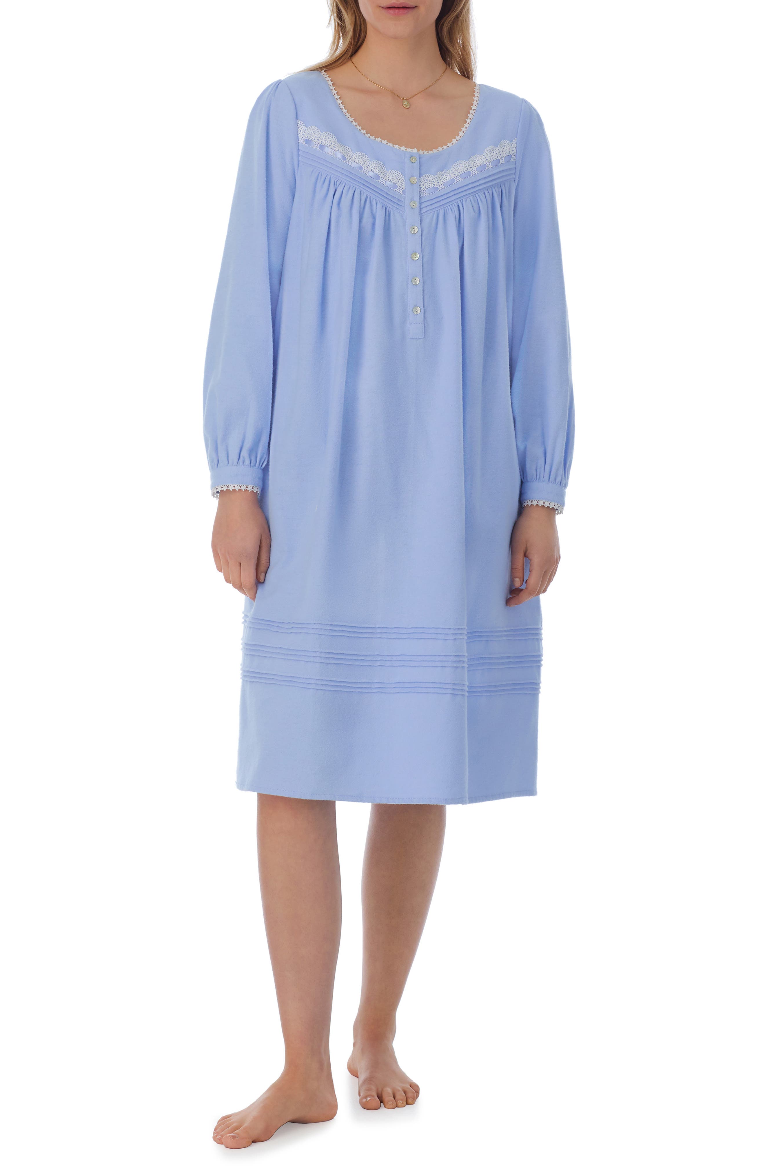 Eileen West Floral Long Sleeve Cotton Waltz Nightgown in Blue 