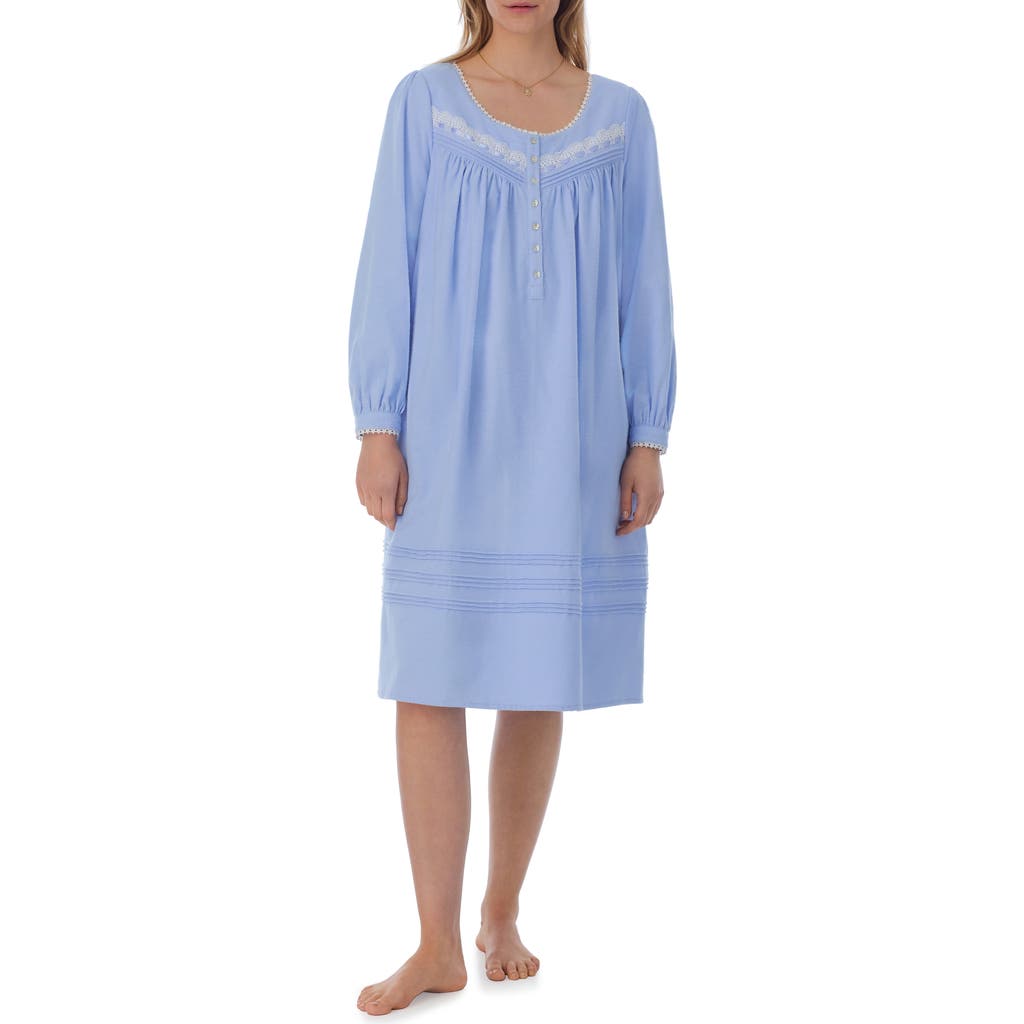 Eileen West Floral Long Sleeve Cotton Waltz Nightgown in Blue