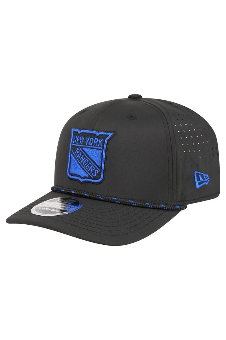 Men's New Era  Black New York Rangers Sport Vented 9SEVENTY Rope Adjustable Hat, Main, color, Black