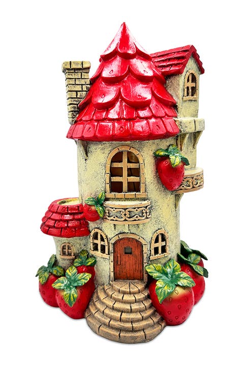 Strawberry Fairy Home Solar Garden Figurine