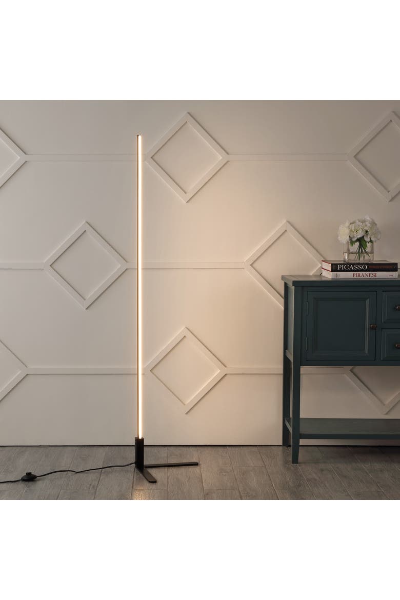 Potts 60.5" Modern Contemporary Aluminum/Iron Integrated LED Post Floor Lamp, Alternate, color, Black