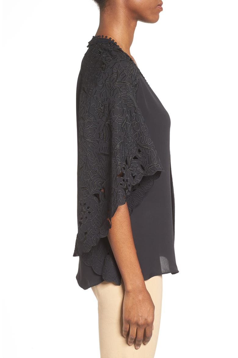 'Marielle' Eyelet Embroidered Silk Butterfly Sleeve Blouse, Alternate, color, BLACK