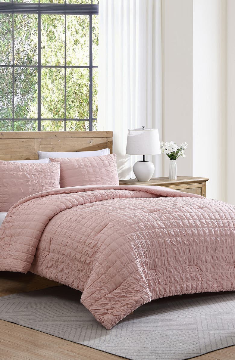 Tahari Grid Seersucker 3-Piece Comforter Set, Alternate, color, Peach Whip