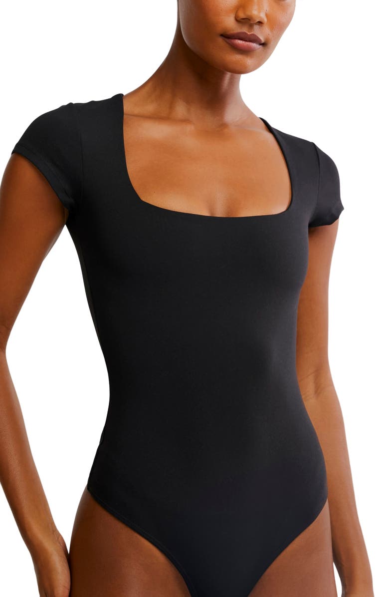 Free People Square Eyes Bodysuit, Alternate, color, Black