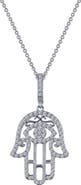 Lafonn Platinum Bonded Sterling Silver Pavé Simulated Diamond Hamsa Pendant Necklace