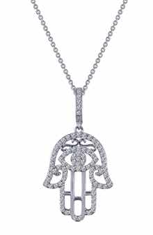 Lafonn Platinum Bonded Sterling Silver Pavé Simulated Diamond Hamsa Pendant Necklace