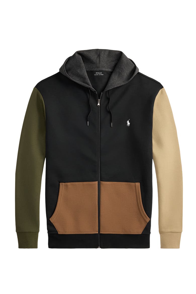 Big & Tall Double-Knit Colorblocked Zip-Front Hoodie, Alternate, color, POLO BLACK MULTI