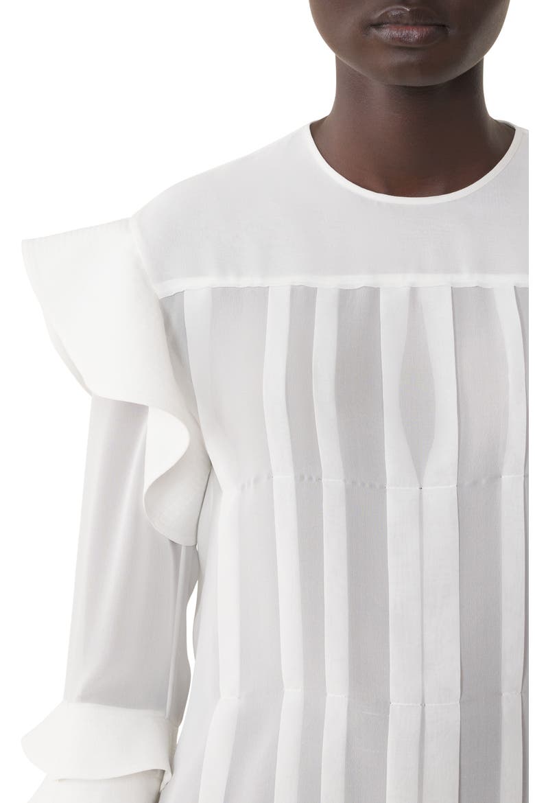 Flounced Blouse In Silk Georgette, Alternate, color, Off White
