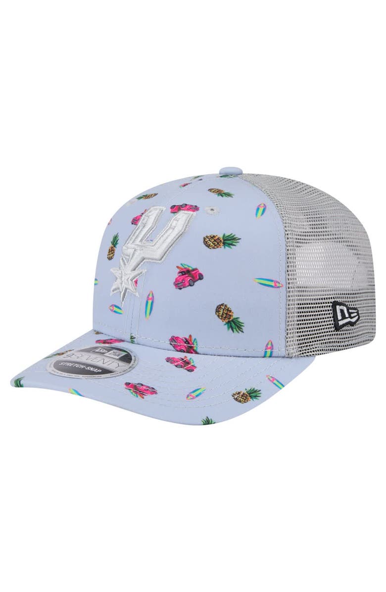 New Era Men's New Era Light Blue/Gray San Antonio Spurs Adventure Aloha Pattern 9SEVENTY Stretch-Snap Hat, Main, color, Light Blue