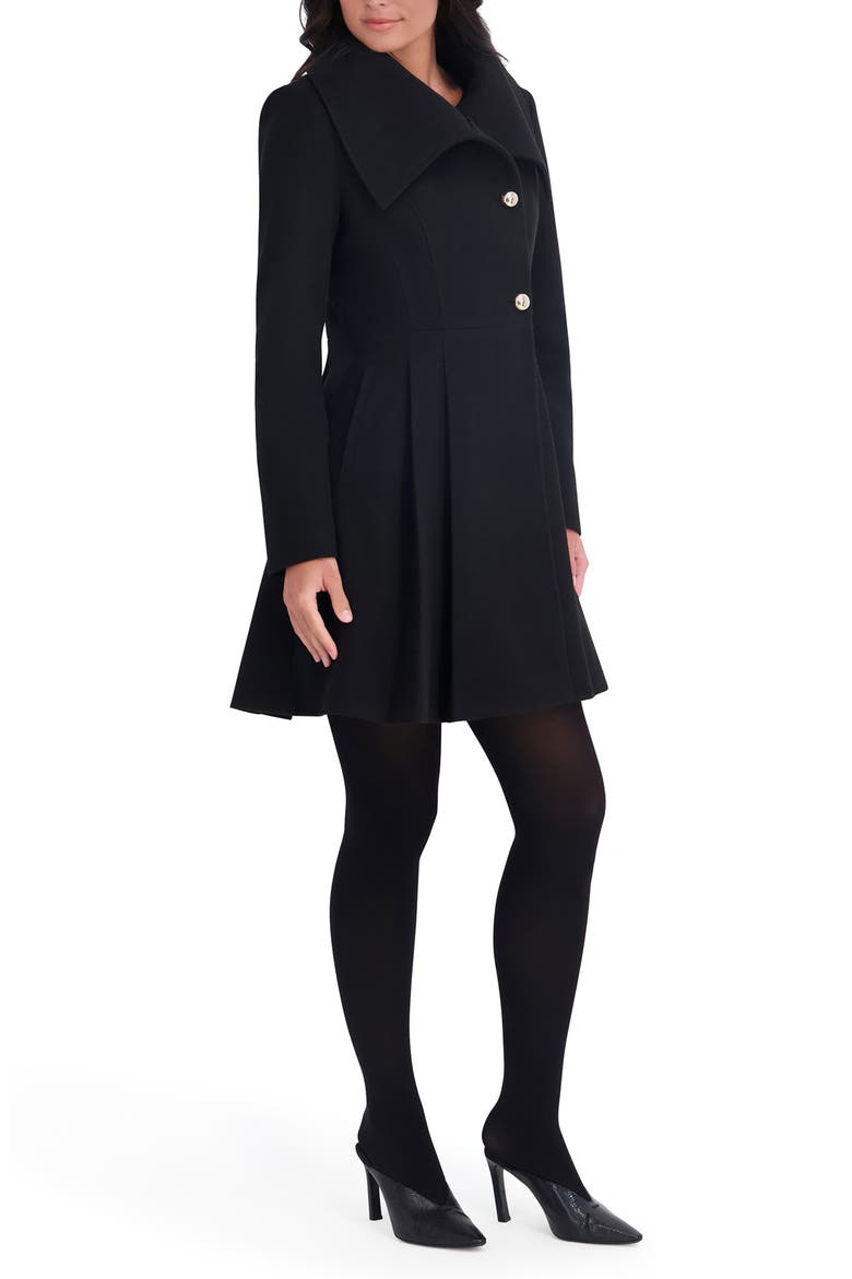 Asymmetric Button-Front Pleated Coat, Alternate, color, BLACK