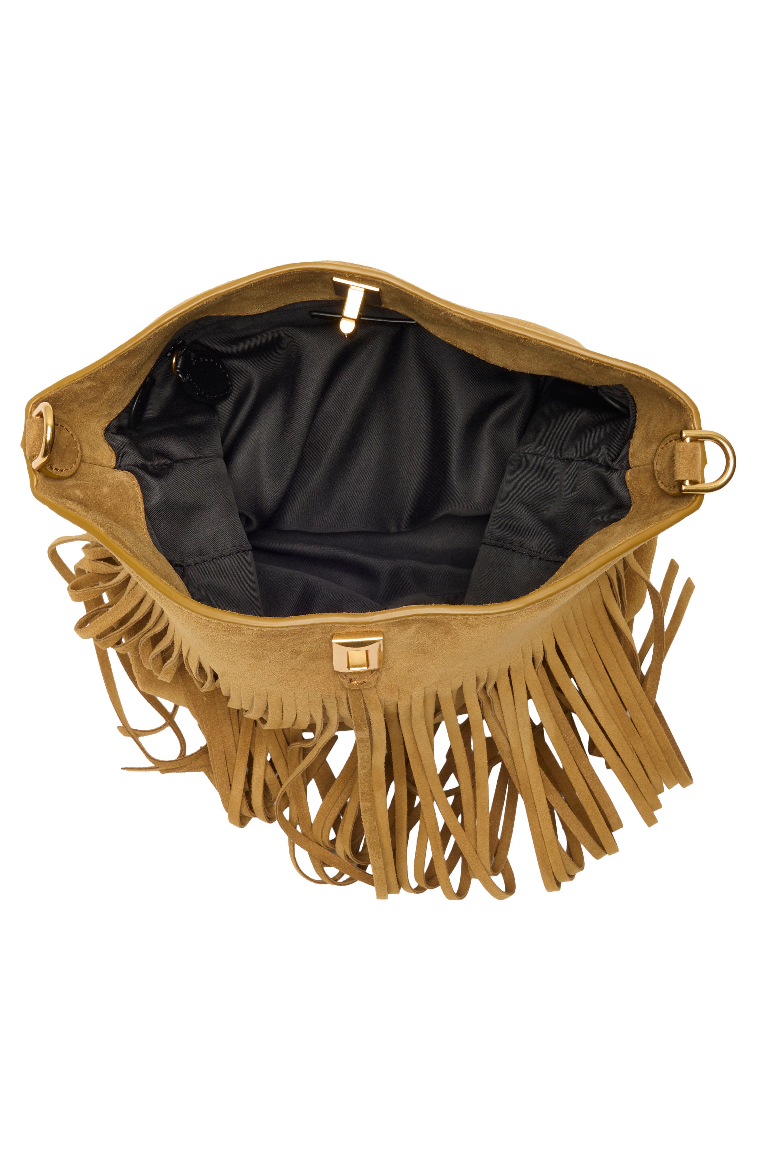 Rebecca Minkoff Darren Fringe Bucket Bag, Alternate, color, Honey