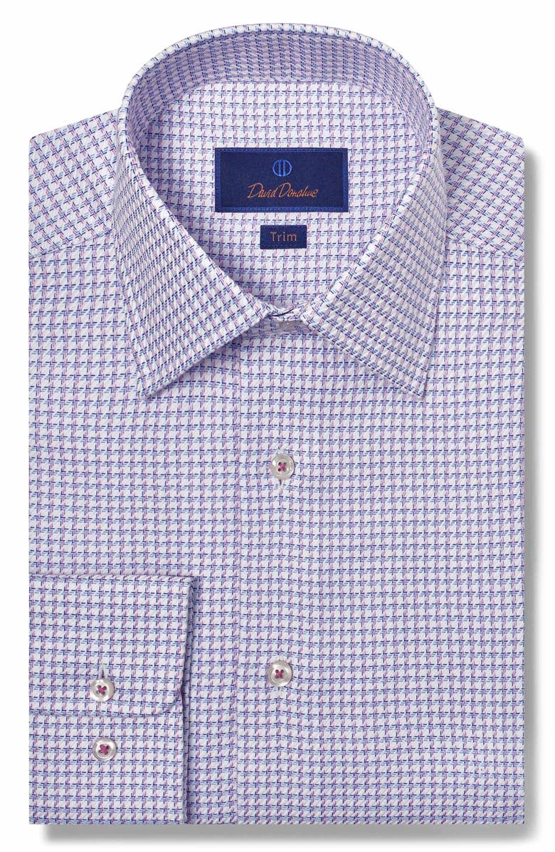 David Donahue Trim Fit Twill Texture Check Dress Shirt, Main, color, 
