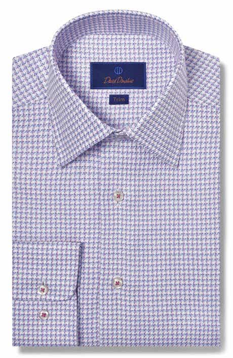 David Donahue Trim Fit Twill Texture Check Dress Shirt