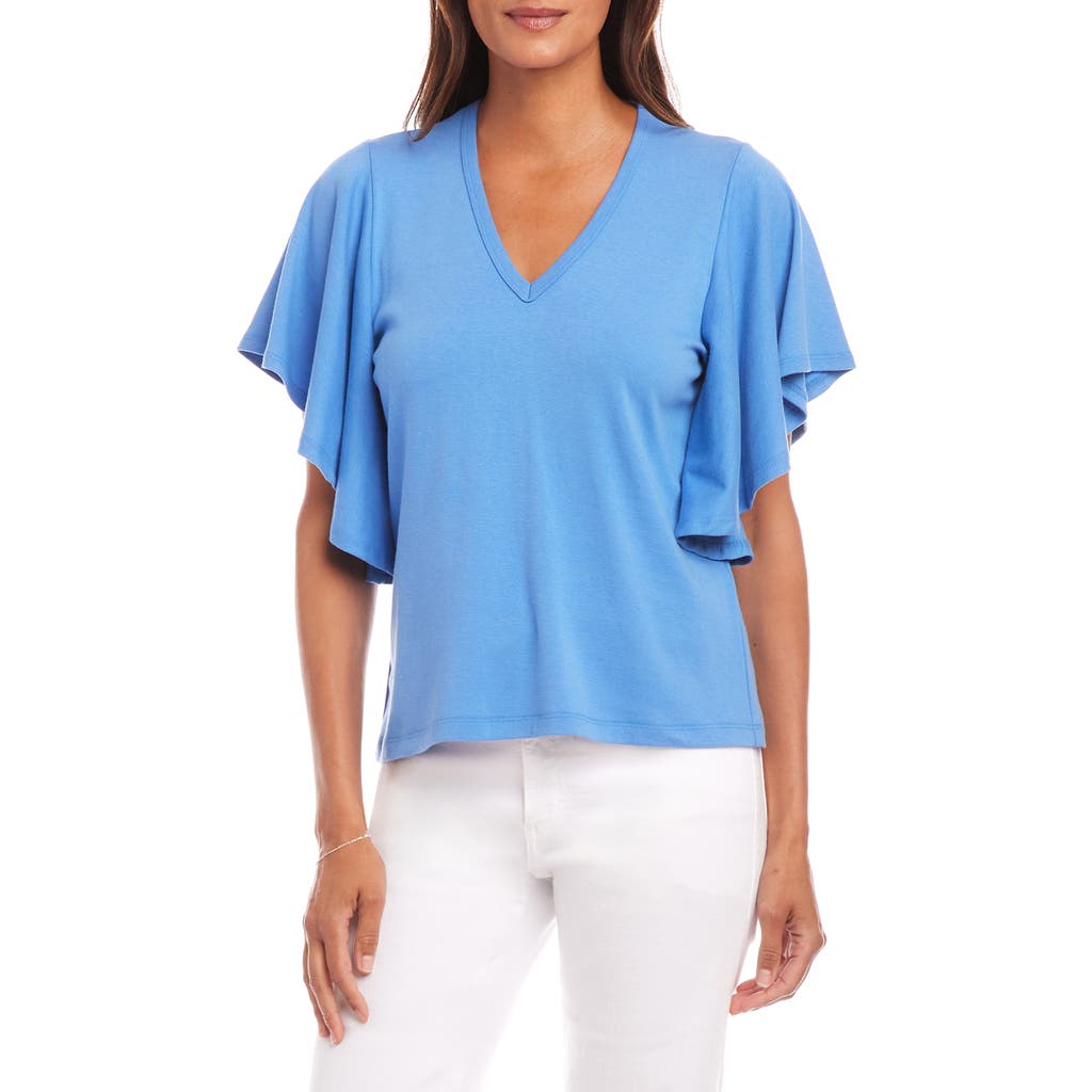 Karen Kane Flutter Sleeve T-shirt In Dusty Blue