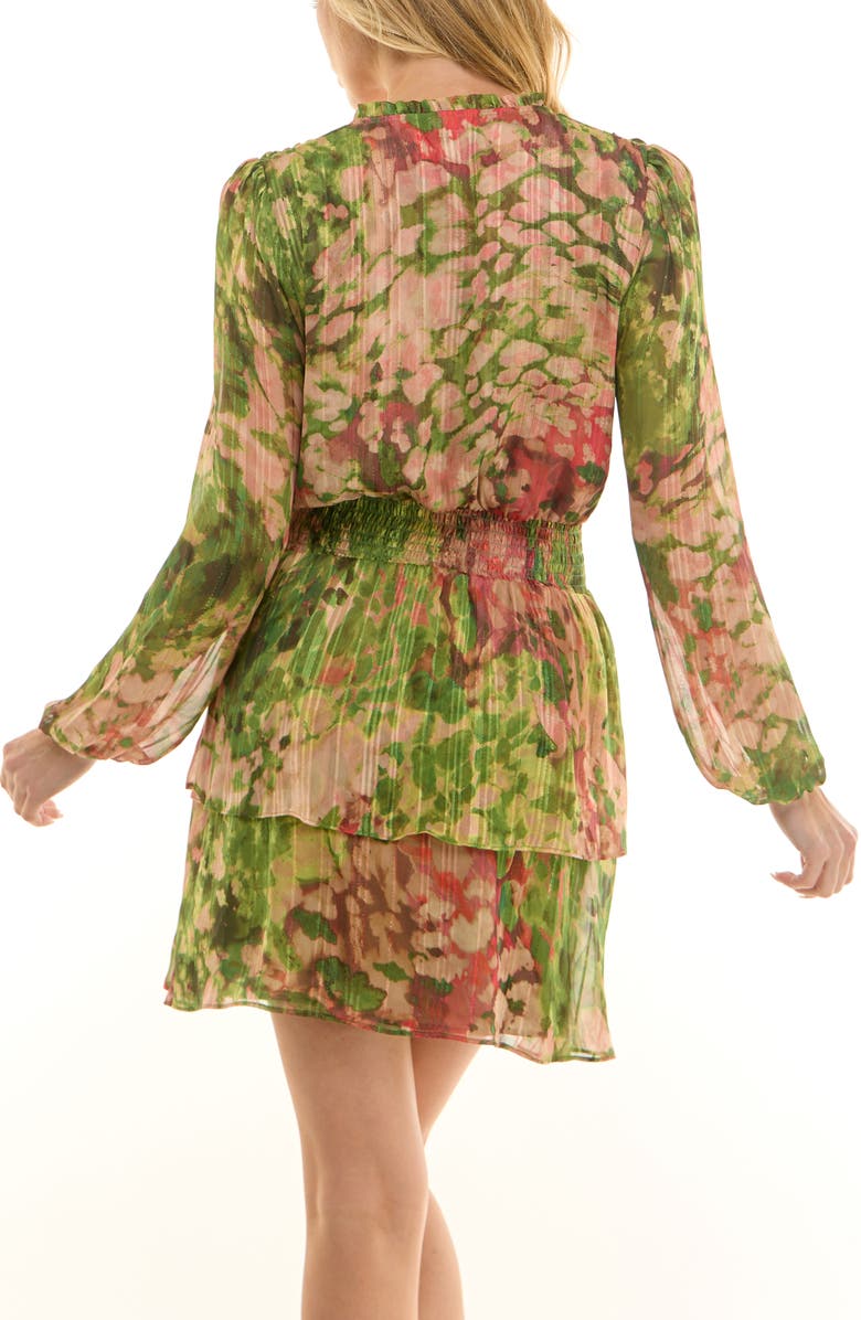 Socialite Paisley Smocked Long Sleeve Minidress, Alternate, color, Olive/ Pink