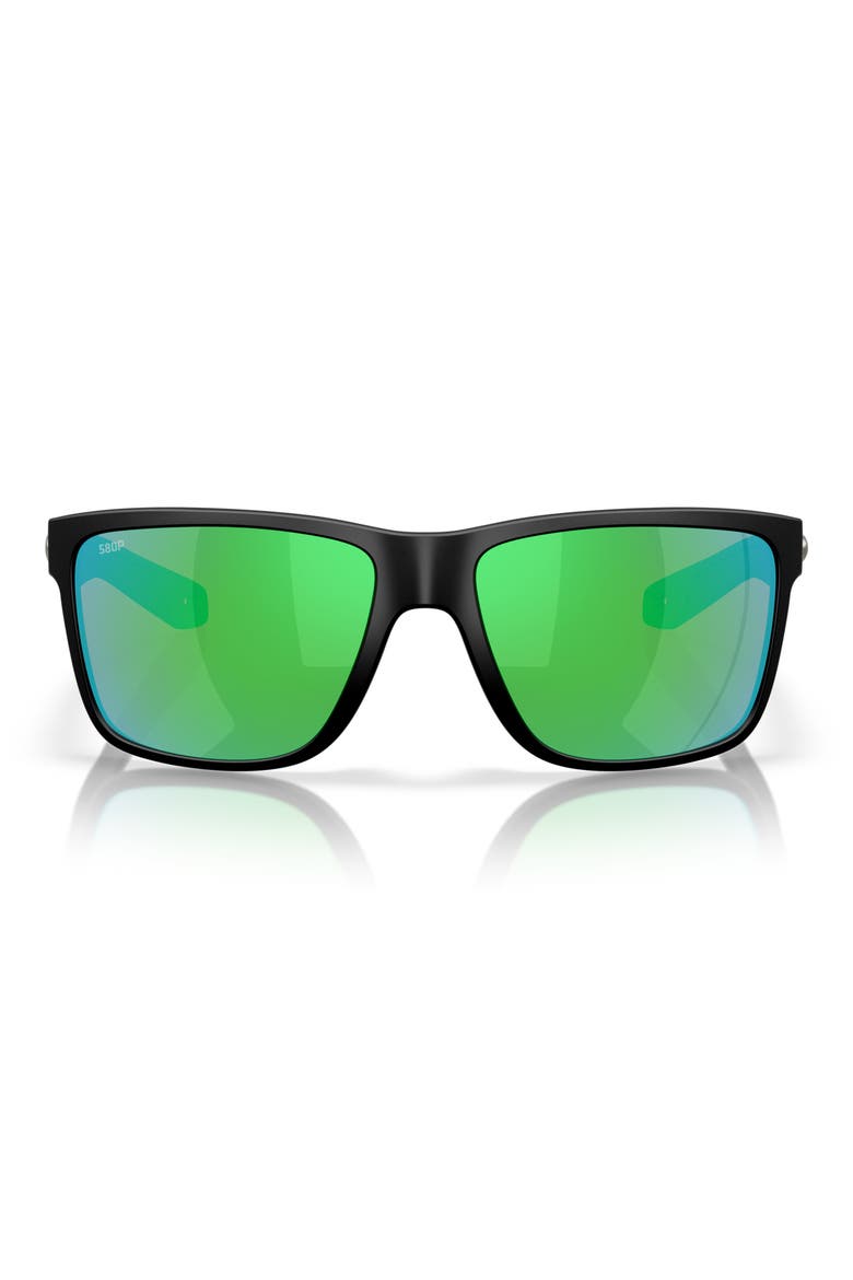 Broadbill II 58mm Polarized Rectangular Sunglasses, Main, color, MATTE BLACK/ BRIGHT GREEN