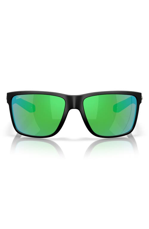 Costa Del Mar Broadbill Ii 58mm Polarized Rectangular Sunglasses In Matte Black/bright Green
