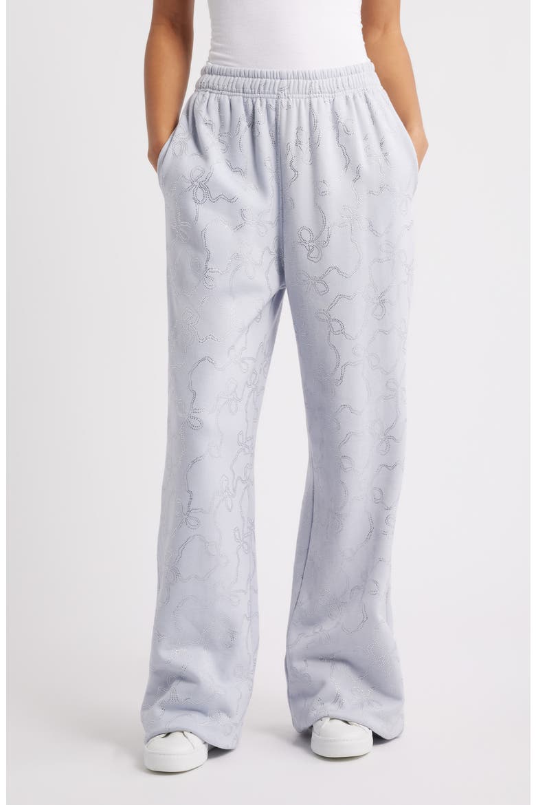 Momo Crystal Bow Wide Leg Sweatpants, Main, color, ASPEN BLUE