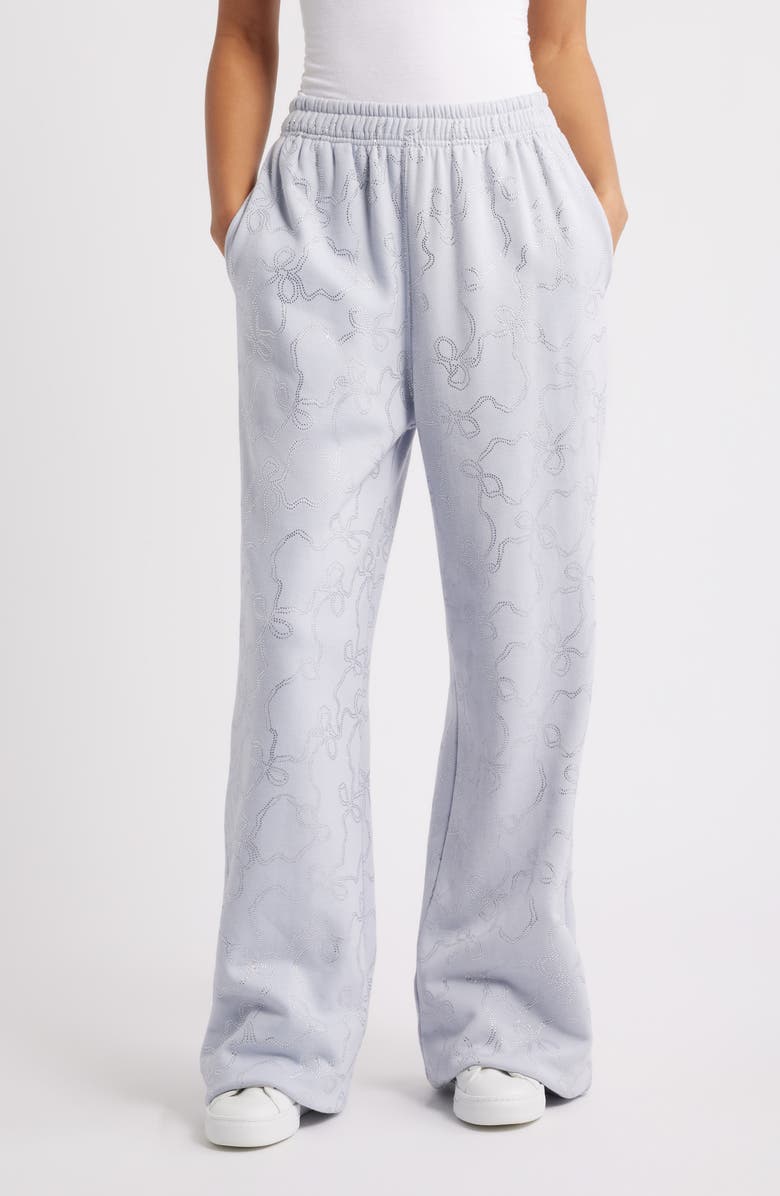 LoveShackFancy Momo Crystal Bow Wide Leg Sweatpants, Main, color,