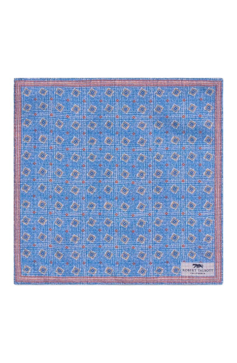 Robert Talbott Collins Reversible Silk/Cotton Pocket Square, Main, color, Blue/Orange Neat