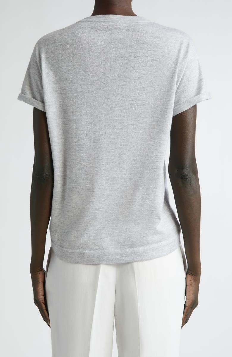 Brunello Cucinelli Metallic Cuff Sleeve Cashmere & Silk T-Shirt, Alternate, color,