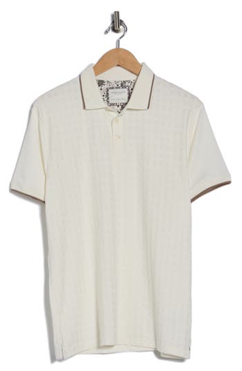 Denim And Flower Textured Tip Polo In White