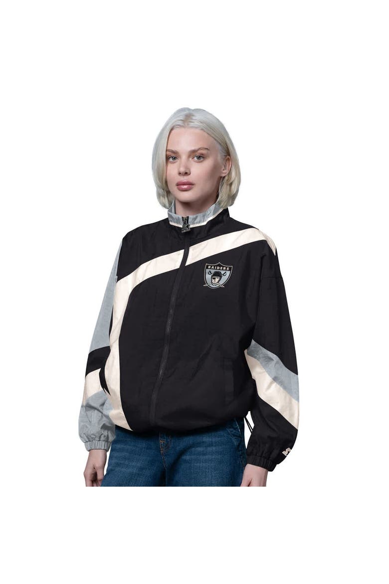 Women's Starter Black/Silver Las Vegas Raiders Vintage 1st Quarter Full-Zip Windbreaker, Main, color, Black