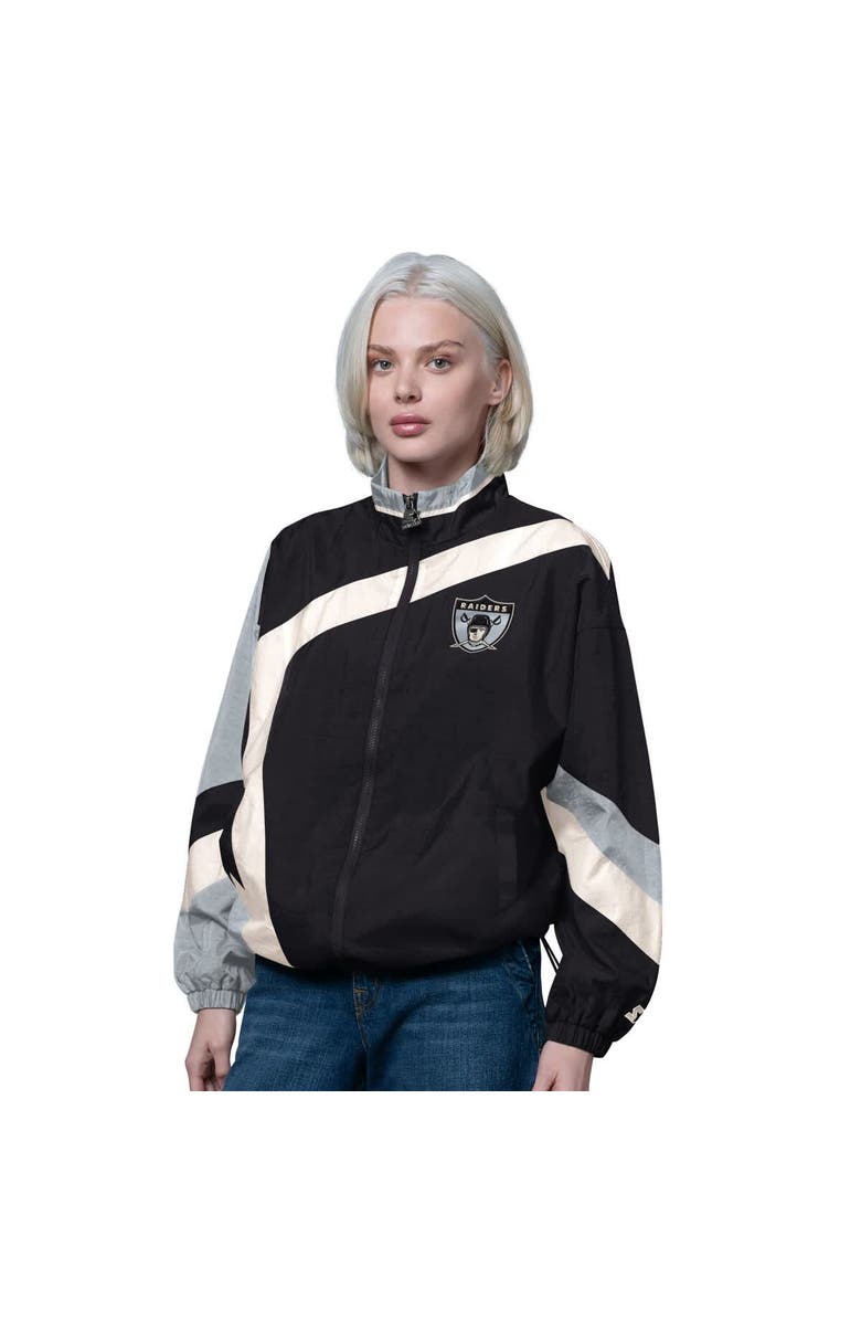 STARTER Women's Starter Black/Silver Las Vegas Raiders Vintage 1st Quarter Full-Zip Windbreaker, Main, color, Black