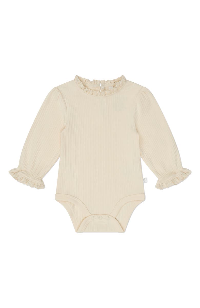 MORI Ruffle Trim Long Sleeve Rib Bodysuit, Main, color,