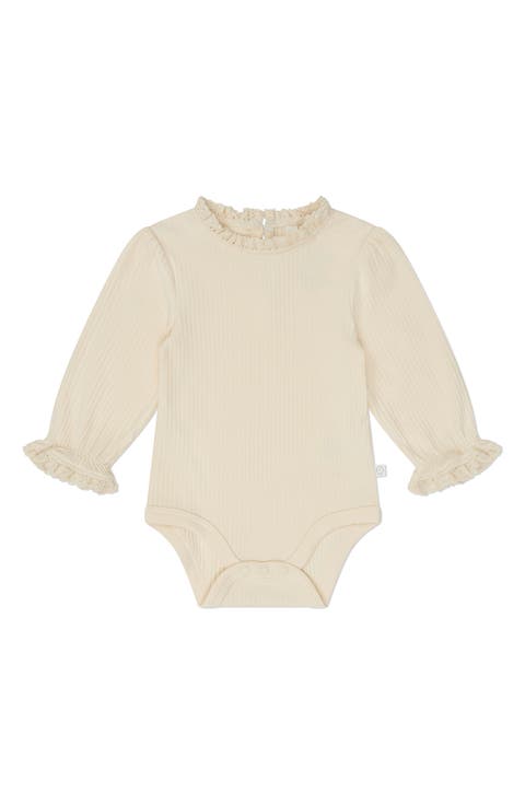 Ruffle Trim Long Sleeve Rib Bodysuit (Baby)
